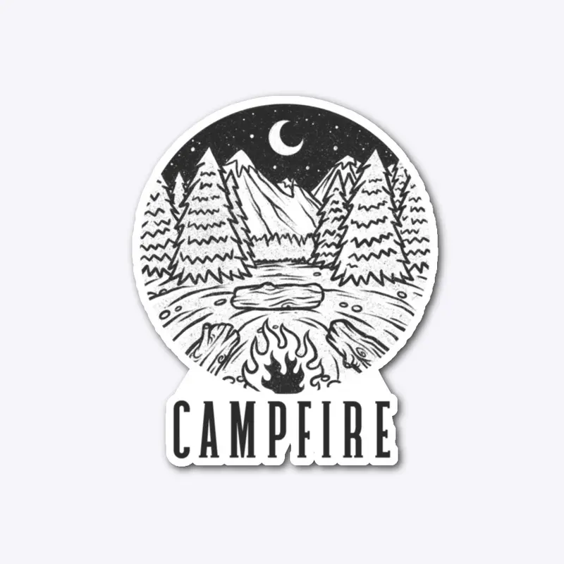 Campfire Pine Tree And Moon